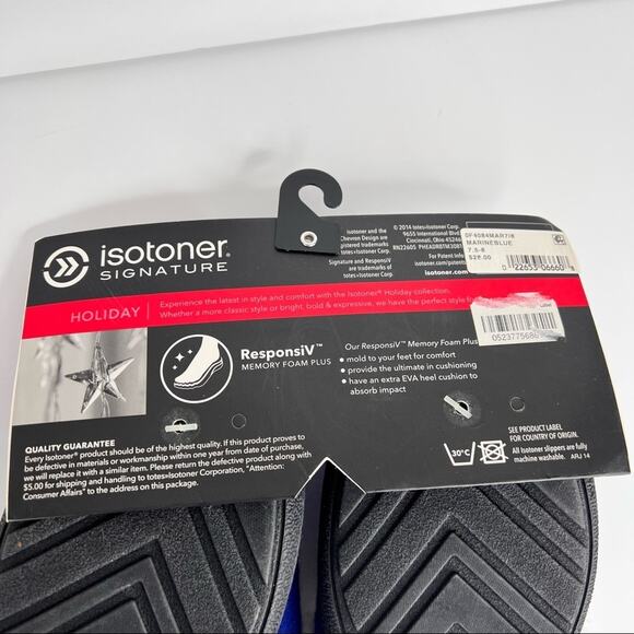 Isotoner ResponsiV royal blue faux fur lined closed toe slip on slippers 8 NEW - Picture 9 of 9